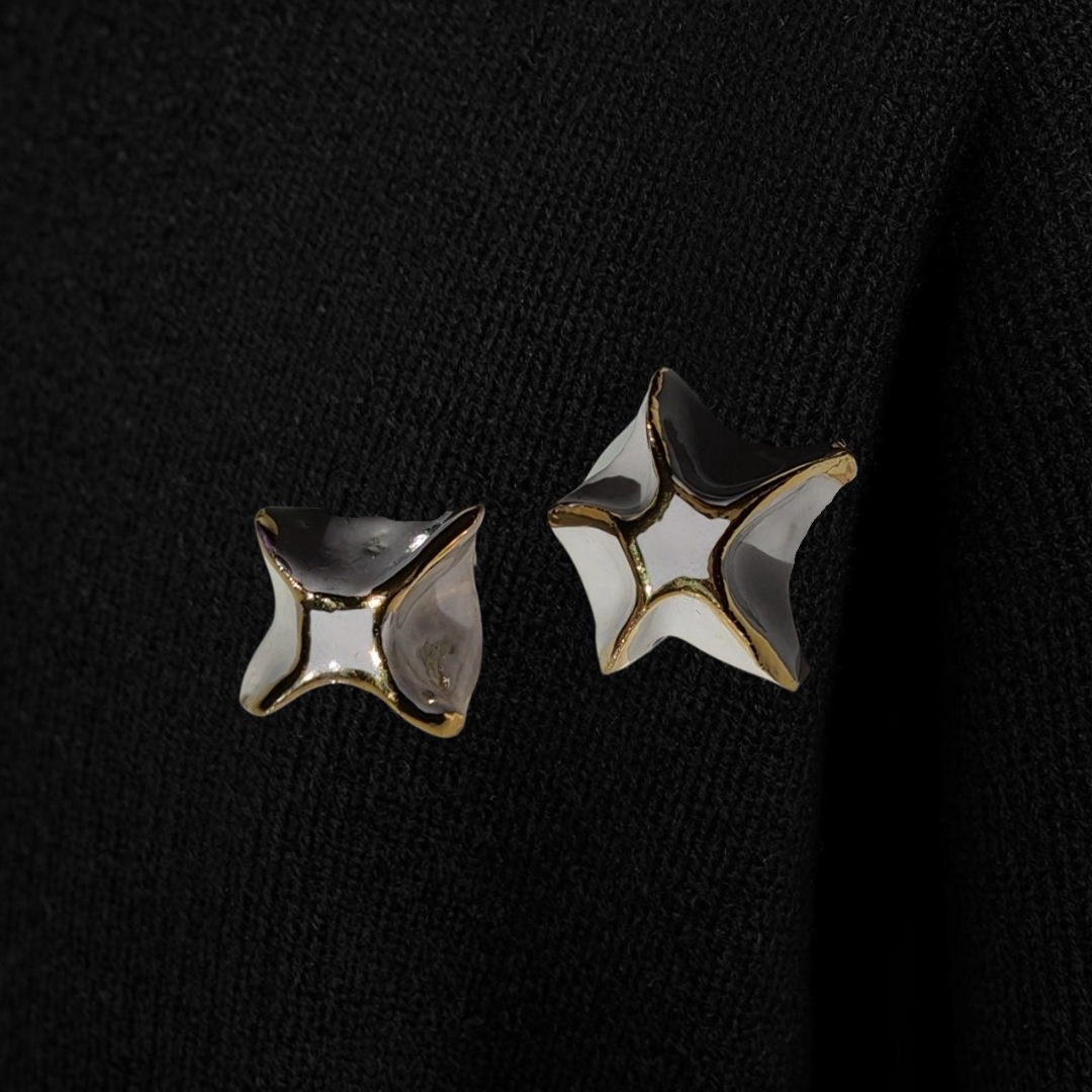 Star-shaped earrings on a black background